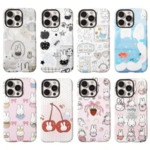 Cute Rabbit Miffy INS Luxury Film Shell Hot Phone Cases For iPhone 17 Promax Pro Air 16 Plus 15 14 13 12 11 Shockproof Protective Cover Gift For Birthday Christmas Halloween