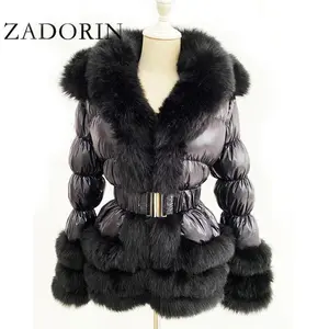 ZADORIN 2022 Womens Winter Coat Warm White Duck Down Jacket Women Detachable Sleeve and Hood Faux Fur Coat Black Puffer Jacket