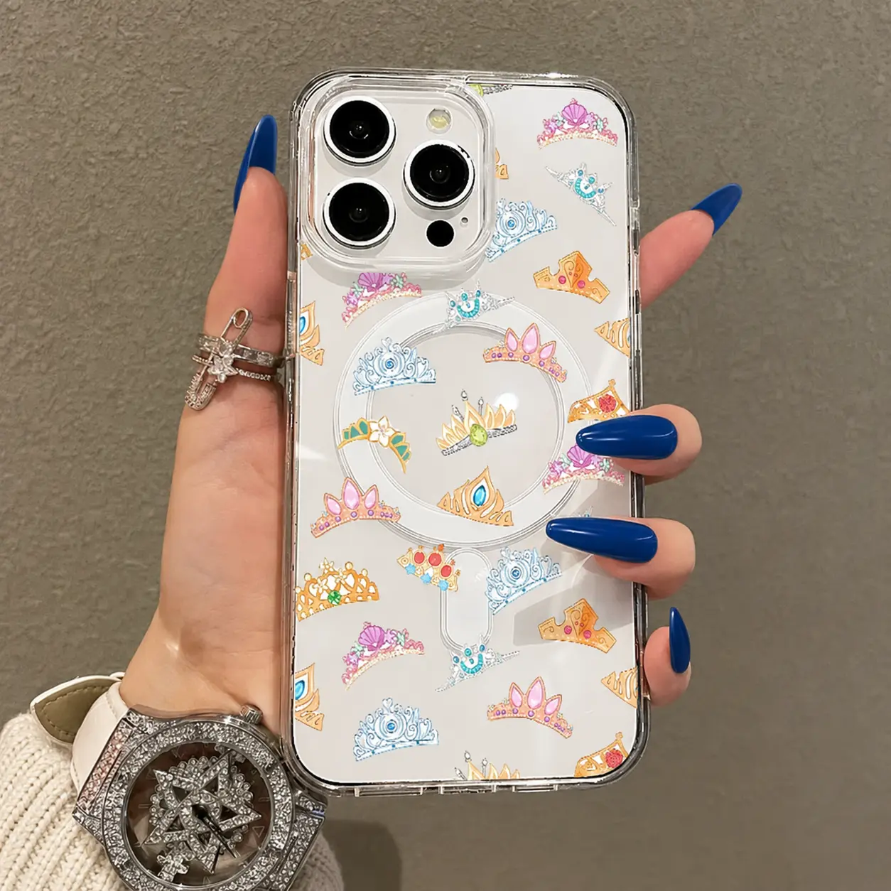 Soft Girl Magnetic Case, Princess Tiara Pattern Lightweight, Drop-Proof, MagSafe Compatible for iPhone 11/12/13/14/15/16/17 Pro Max | Perfect for Teen Girls