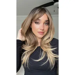 EllaRae | Willa Style Wig | Mid-Length Layered Straight Honey Brown with Highlights and Curtain Bangs