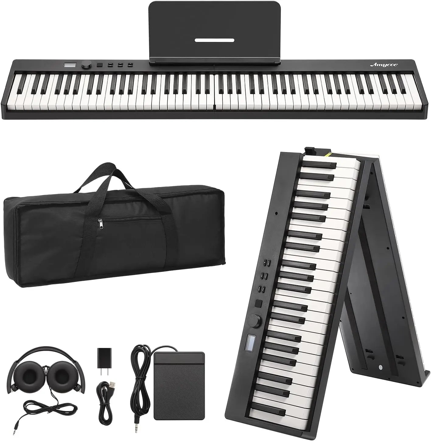 GAOMON Folding Digital Piano, 88 Key Full-Size Semi-Weighted Portable Electric Keyboard with Bluetooth, USB-MIDI, Sustain Pedal, Headphones, and Carry Bag. Ideal for Beginners and Musicians of All Ages
