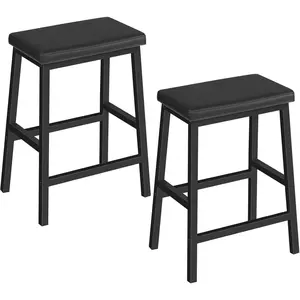 Bar Stools, 24" Set of 2 Bar Chairs, PU Leather Upholstered Breakfast Stools, Easy Assembly, Suitable for Kitchen, Bar, Dining Room, Black BB01MD01