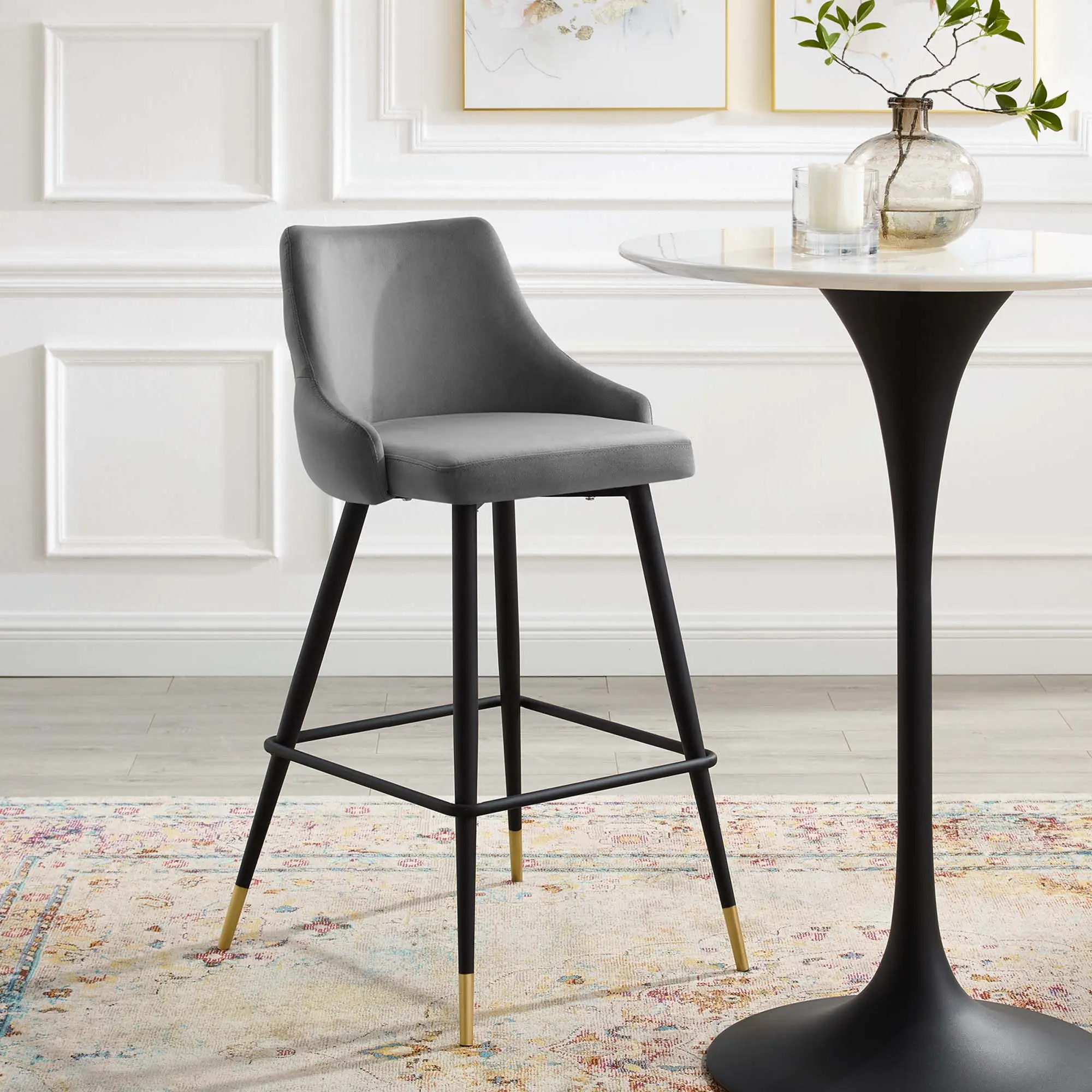 Adorn Performance Velvet Bar Stool in Gray