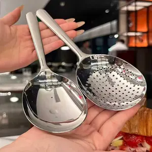 2-Pack Kitchen Spoons, Large Soup Spoon, Heat Resistant Short Handle with Drain Hole, Easy Clean, Stainless Steel, Restaurant Use