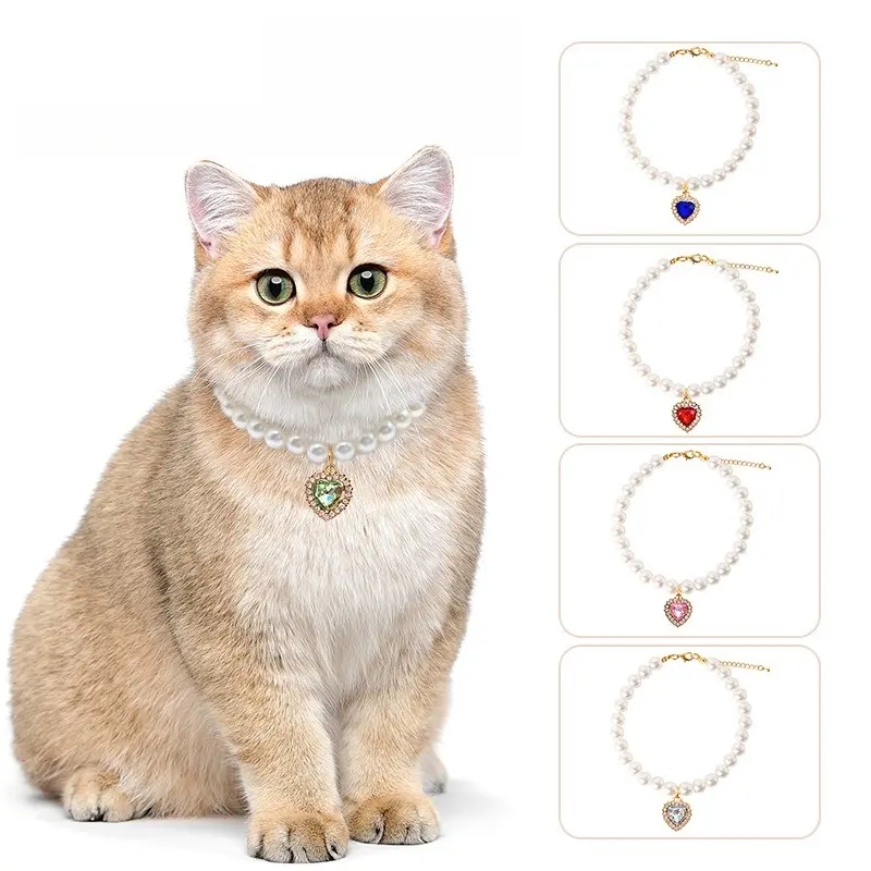 Pet Collar and Necklace Set - 1 Set Durable PU Leather Pearl Chain, Shiny Look Crystal Rhinestone Neck Accessories for Small Dogs/Cats, Ideal for Birthday, Theme Parties, Wedding-Day Glam