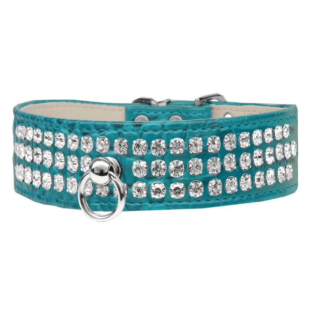 Mirage Pet Products 82-22-TQC16 Style No.73 Rhinestone Designer Croc Dog Collar