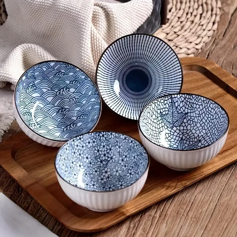 Set of 4 Ceramic Round Bowls, Retro Designs Ideal for Halloween, Thanksgiving, Christmas, Dinnerware, Kitchenware, Versatile for Home/kitchen/dorm Use (all Seasons)