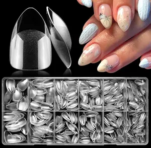 AddFavor 600pcs Short Stiletto Nail Tips, Full Cover Clear Soft Gel Nail Tips Stiletto, 12 Sizes Press on False Nails Tips for Acrylic Nail Extension, Salon and Home DIY