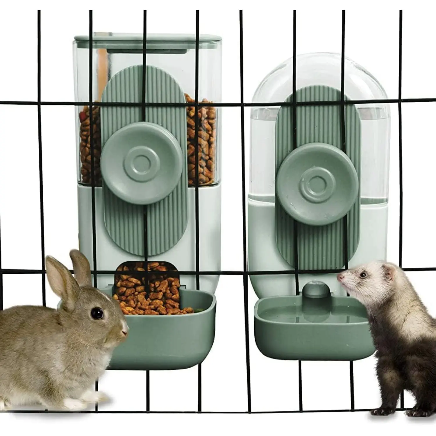 2Pcs Metal Gravity Hanging Automatic Food & Water Dispenser Set - Cage Mounted Feeder, 35oz ABS Kit for Chinchilla, Ferret - Space Saving Hangers, Fits 1.2in+ Grids - Home Improvement Supplies