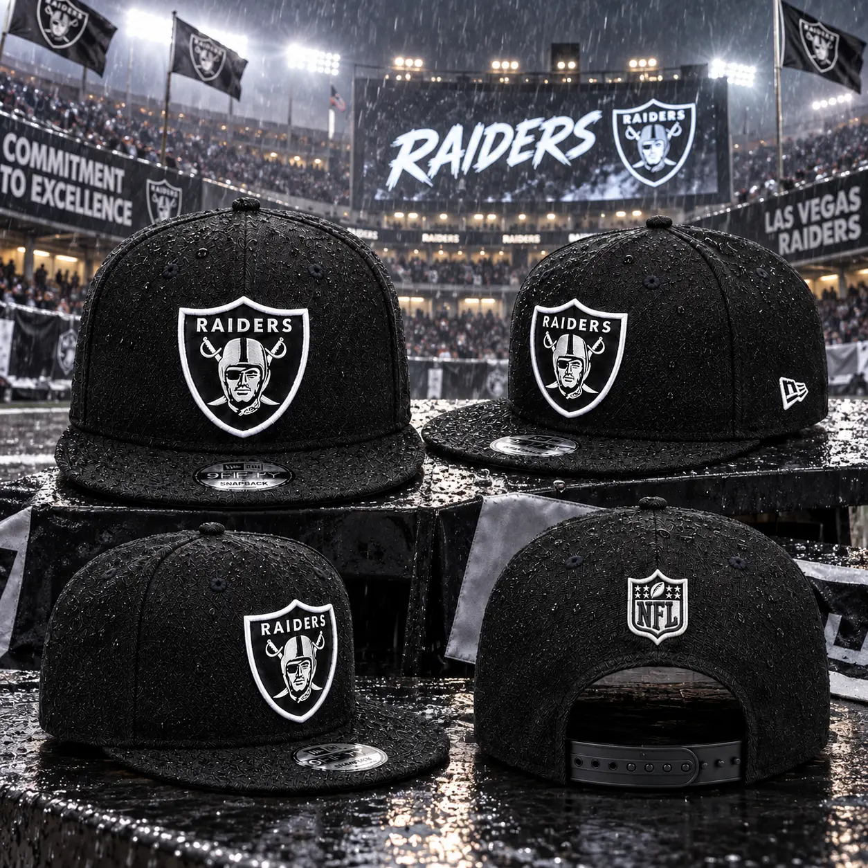 Las Vegas Raiders Black 9FIFTY Snapback Hat – Embroidered Football Flat Brim Adjustable Cap
