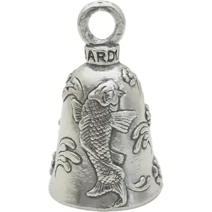 Guardian Bell Japanese Koi Good Luck Bell w/Keyring & Black Velvet Gift Bag | Motorcycle Bell | Lead-Free Pewter | Made in USA