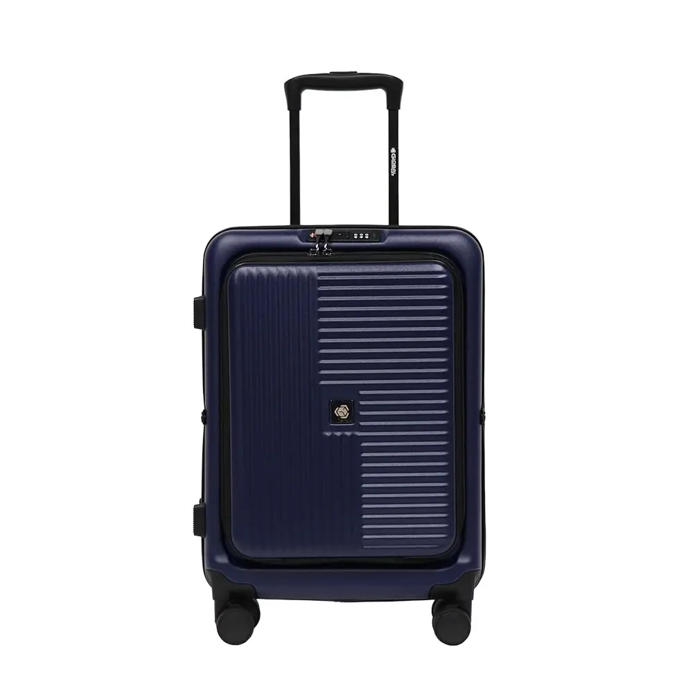 Global DRT 20” Carry-On Luggage – Lightweight, Collapsible, Expandable Suitcase with Spinner Wheels, Airline Approved, Water & Impact Resistant, Travel Bag with TSA Lock –BLUE
