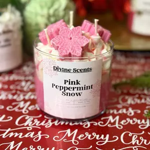 Pink peppermint snow candle