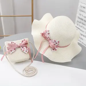 Children's sun hat, girls' summer new straw hat bag set, sun hat, summer princess baby beach cool hat