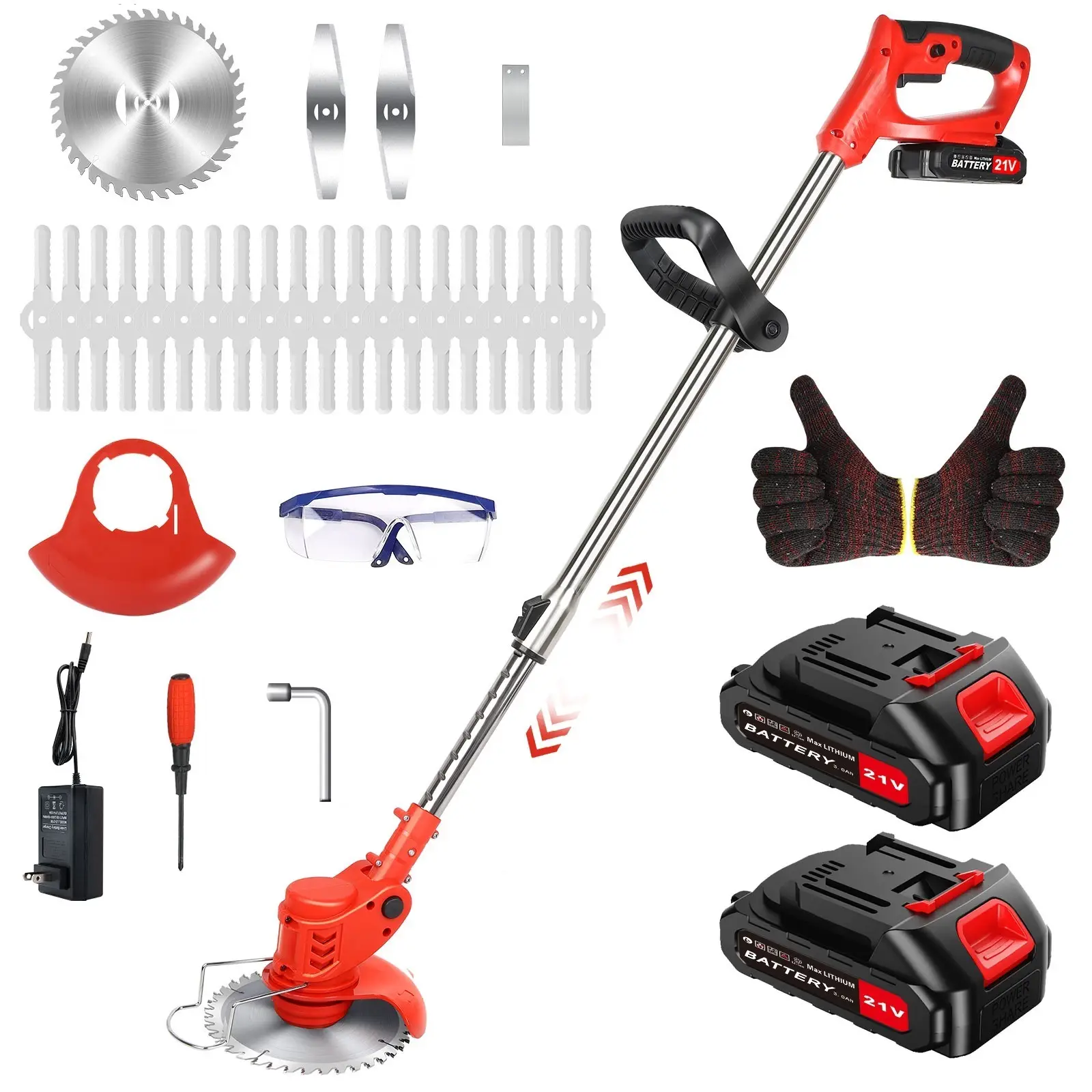 Cordless Weed Wacker, 3-in-1 Cordless String Trimmer & Edger, Lightweight Electric Brushless Metal Blade Grass Strimmer with 23 Blades, 125cm Telescop