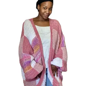 Strawberry Shortcake Patchwork Cardigan - Knitwear for Women, Colorful Crochet Design, Womenswear Fashion Elegant Drop Casual Long Sleeve