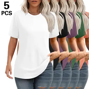 5 pack New summer women's trend loose commute short-sleeved fashion casual plus size trend round neck top plus size fashionable t-shirt