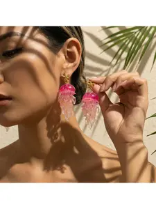 Women's European American Fashion Gradient Jellyfish Starfish Earrings, Beach Vacation Style Transparent Acrylic Long Tassel Dangle Earrings