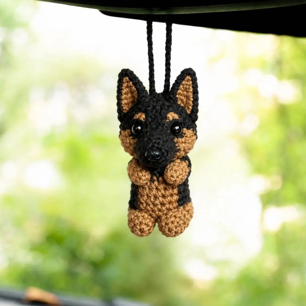 Crochet German Shepherd Car Charm, Custom Pet Ornament, Hanging Rearview Mirror Accessory, Bag Charm, Christmas Tree Decor, Gift for Her