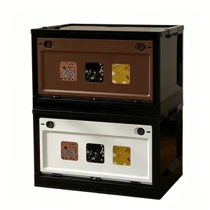 Retro Textured Storage Bin 14.5 Gal (56L), Premium Slim Folding Container with Locking Lid, Classic Collapsible Storage Box