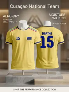 Curacao 2026 National Football Jersey, Bright High-Performance Soccer Shirt, Advanced Air-Dry Moisture-Wicking Training Gear, Men's Quick-Dry T-Shirt
