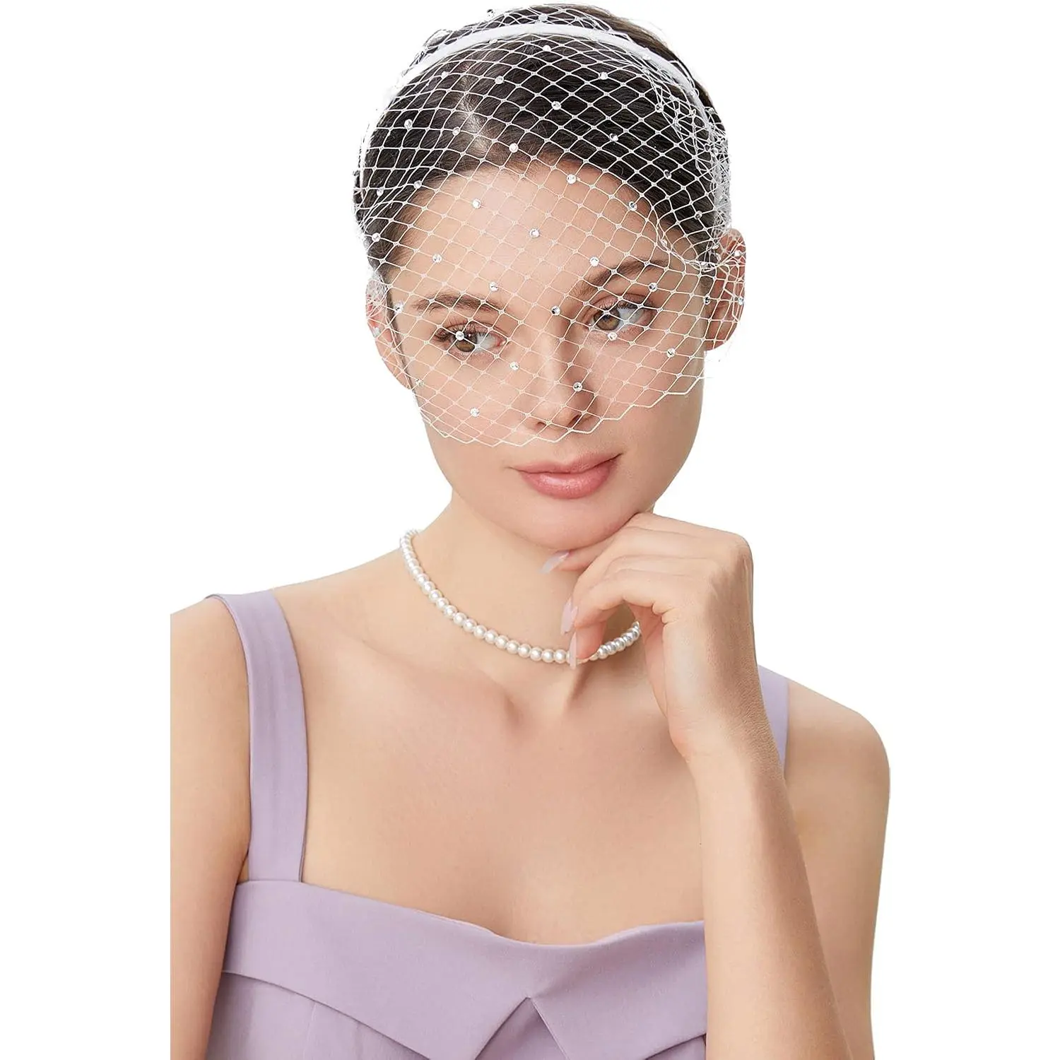 1920s Flapper Fascinator Mesh Veil Headband Bridal Wedding  Party Fascinator Veil with Rhinestone for Women