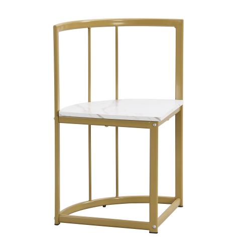 Modern 7-Piece Dining Table Set with Faux Marble Table and Triangular Chair Design, Compact 55Inch Kitchen Table Set for Small Places (Golden+White）