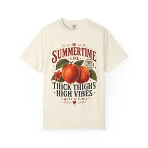 Summertime Peach Thick Thighs High Vibes T-Shirt | Vintage Fruit Graphic