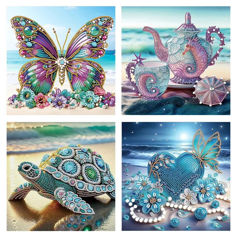 5D Partial Special Shaped Drill Diamond Painting Kit - 4Pcs, 30x30cm Beach Decor, Diamond Art Tools for DIY Needlework (Toys & Hobbies)