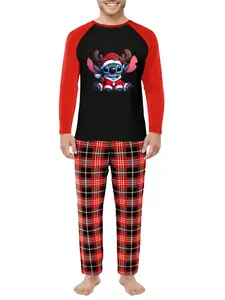Disney Stitch Christmas Homewear Set Black & Red Plaid Pajamas with Festive Design for Cozy Holiday Nights Soft Comfortable Fabric
