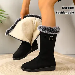 [Cozy Winter Boots] Women's Winter Boots - Slip-resistant PU Sole, Soft Plush Fabric Lining, Durable Grip - Black Cold Weather Footwear for Everyday & Formal Events - Cozy Booties, Ladies Winter Boots, Formal Cold Boots, Fashionable Booties