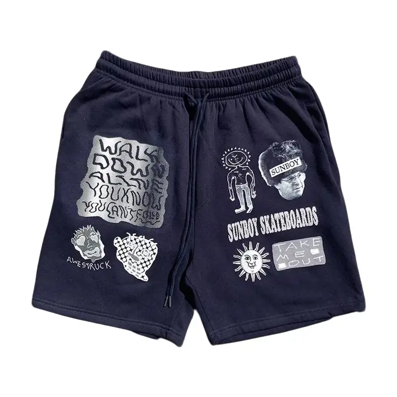 Sunboy Doodle Sweatshorts, Cotton Fleece Shorts for Skateboarding, Sports & Leisure Outdoor Activities