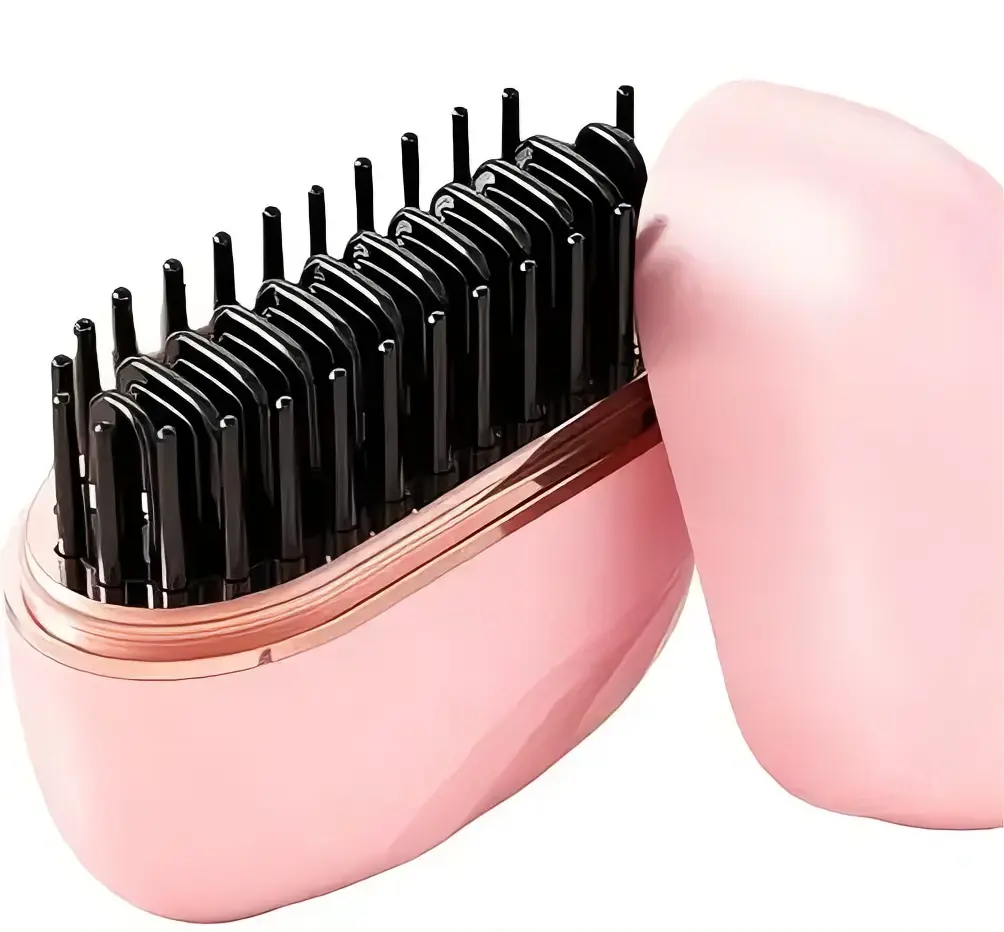 Pink Rose Gold Hair Brush with Black Bristles for Smooth Styling and Detangling