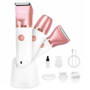 Bikini Trimmer for Women, Professional 3 in 1 Electric Body Hair Trimmer, IPX7 Waterproof Cordless Lady Shaver and Razor for Face, Body, Underarm, Groin and Pubic Hair, Wet & Dry Use, Rechargeable, Winter & New Year Gift, Rose Gold