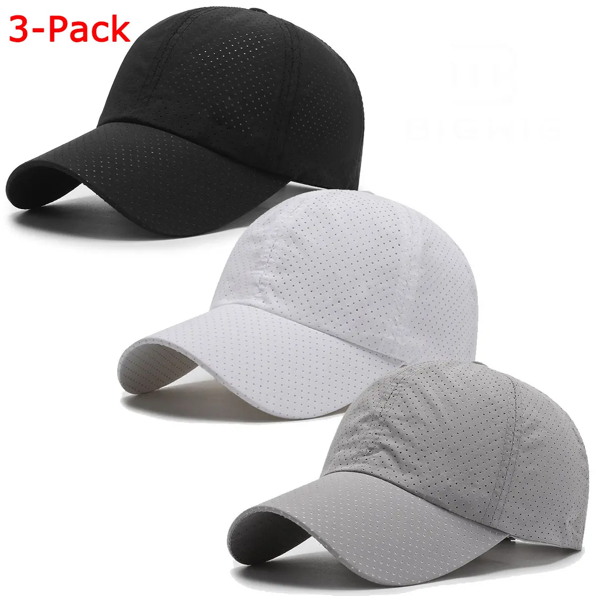 3-Pack Baseball Caps, Unisex Quick-Dry Cooling Mesh Performance Hat with Adjustable Secure Fit for Running, Golf & Fishing
