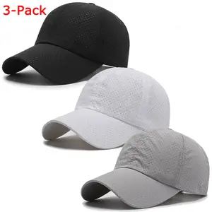 3-Pack Baseball Caps, Unisex Quick-Dry Cooling Mesh Performance Hat with Adjustable Secure Fit for Running, Golf & Fishing