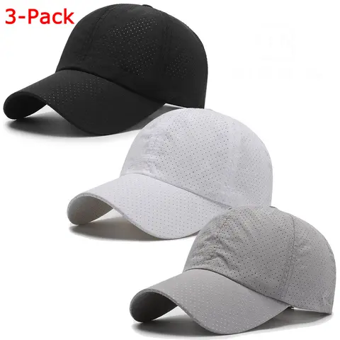 Unisex Adults' 3-Pack Adjustable Outdoor Fitted Baseball Cap - Breathable Mesh Perforation, Quick-Drying, Cooling Sports Hat with Secure Bounce-Free Metal Buckle, All-Season Essential for Hiking