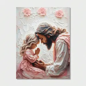 1pc Christian Art - Jesus And Child Prayer Wall Art - Religious Bible Painting Canvas Print - Jesus With Girl Educational Poster - Christian Home Wall Decor - For Religious Homes & Churches - Perfect Gift For Christians & Religious Individuals