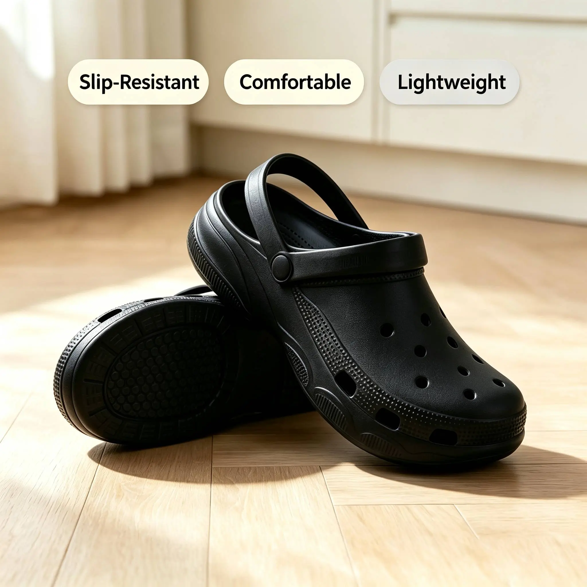 Men's and Women's Non Slip Work Shoes - Slip-On, Round Toe, Lightweight, Breathable, Comfortable, Preppy, Basic, EVA Upper, Suitable for Home & Outdoors