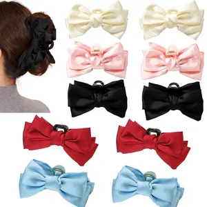 Set of 10 Oversized Hair Claw Clips Featuring Satin Bows, Designed for Women And with Long, Thick Hair. Each Clip Measures 5.7 Inches And Showcases an Elegant Ribbon Design, Perfect for Parties, Weddings, And Bridal Gifts