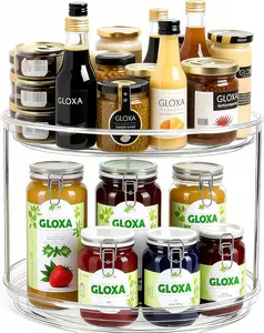2 Tier Lazy Susan Turntable Organizer for Cabinet, 9.25'' Rotating Spice Rack Organization for Kitchen, Pantry, Bathroom, Vanity, Countertop, Medicine Storage, Seasoning Spice Organizer, 1 Pack GLOXA