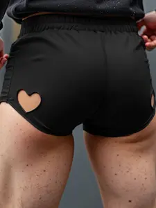 INCERUN Men's Fashion Simple, Solid Color Heart Cut-Out Design, Suitable for Daily Wear Lightweight Shorts