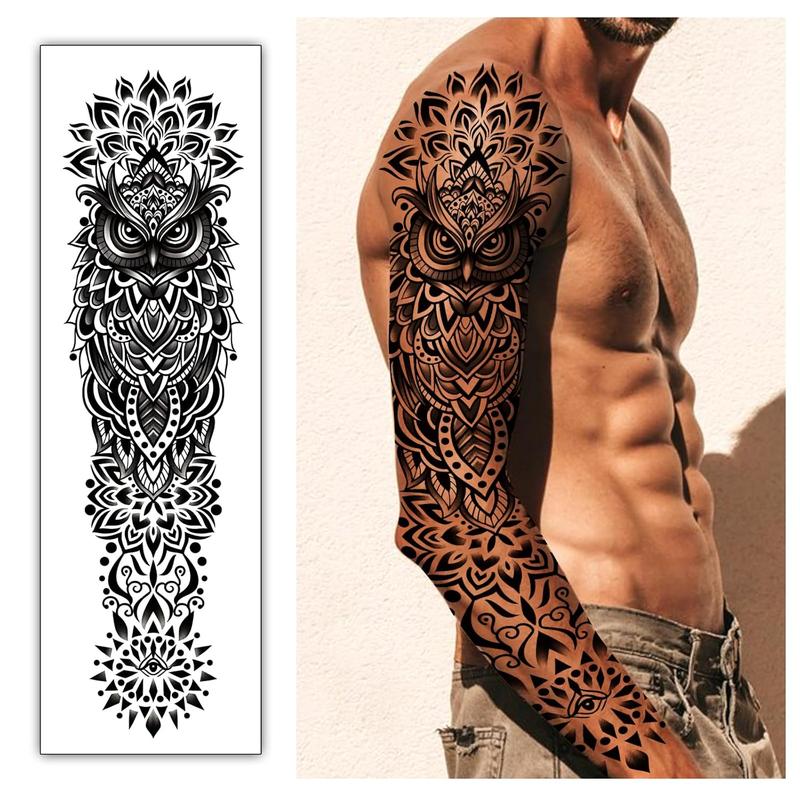 48 Waterproof Temporary Tattoos For Adult, Mandala Vintage Black Lotus Temporary Tattoos for Men Women, Mandala Full Arm Fake Tattoo Bohemia Flower Fake Arm Tattoos for Boys Girls