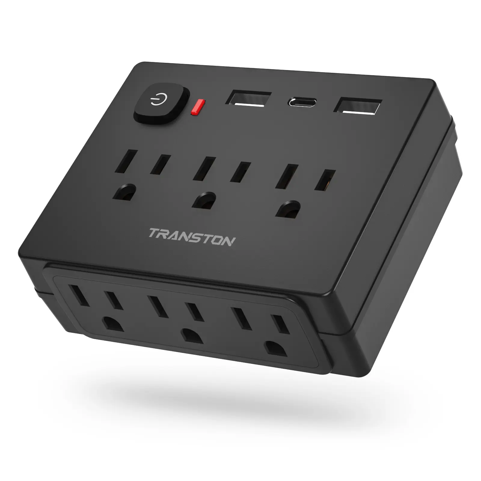 【TRANSTON】Mini Portable Surge Protector Power Plug - 9-in-1 Multi-Function with 6 Outlets, 2 USB Ports, and 1 Type-C for Home, Travel, and Office