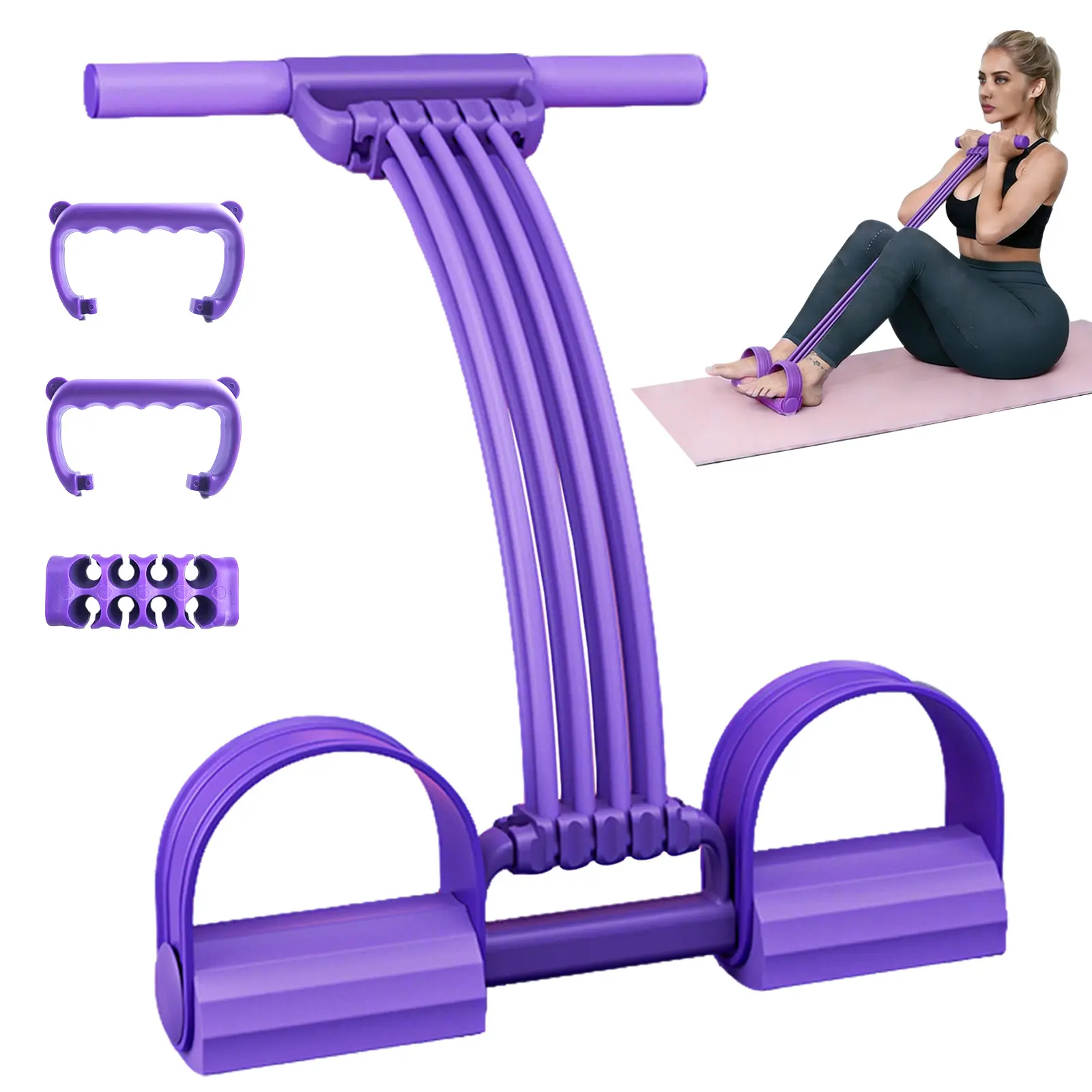 Portable Pedal Resistance Band, Adjustable Silicone Workout Accessories with Sponge Handles for Ab Training, Yoga, and Full-Body Home Workouts, Ab Workout Equipment
