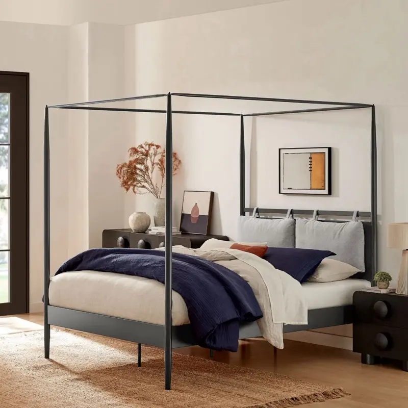 Killian 4-Poster Canopy Metal Platform Bed in Charcoal