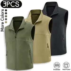 3PCS Set Men's Versatile Outdoor Vests, Breathable Performance Softshell Waistcoat with Multiple Pockets, Comfortable Stand Collar Lightweight Body Warmer Pack