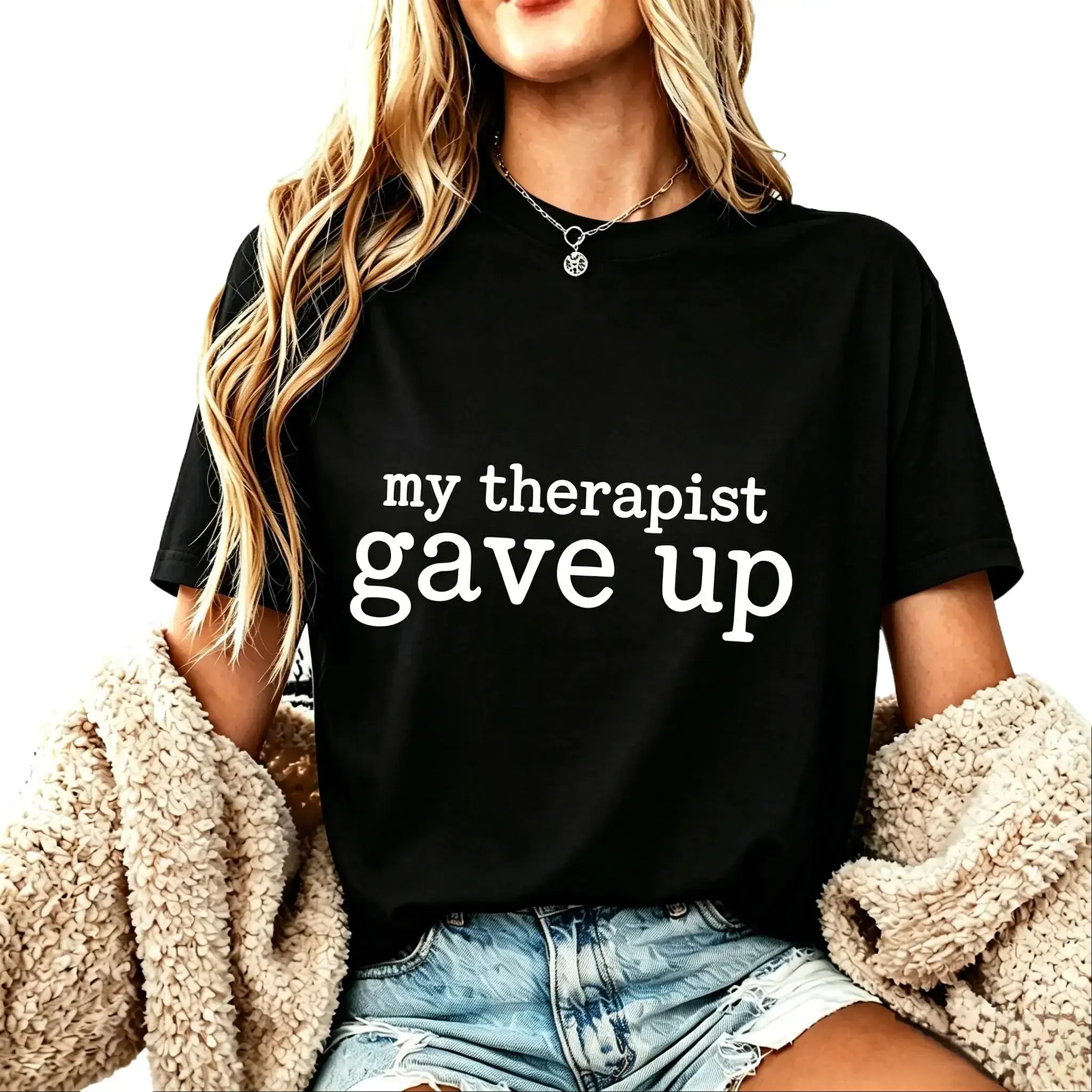 My Therapist Gave Up TShirt, Sarcastic Humor T-Shirt, Relatable Anxiety Tee, Trendy Mental Health Gift for Women & Men，Women's fashion,summer Women's clothes，T-shirt