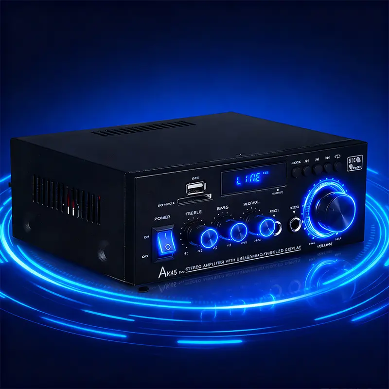 AK45 Stereo Audio Amplifier, 2-Channel Bluetooth 5.1 Power Amplifier, Home Theater Stereo System With FM Radio, USB, SD Card And Remote Control