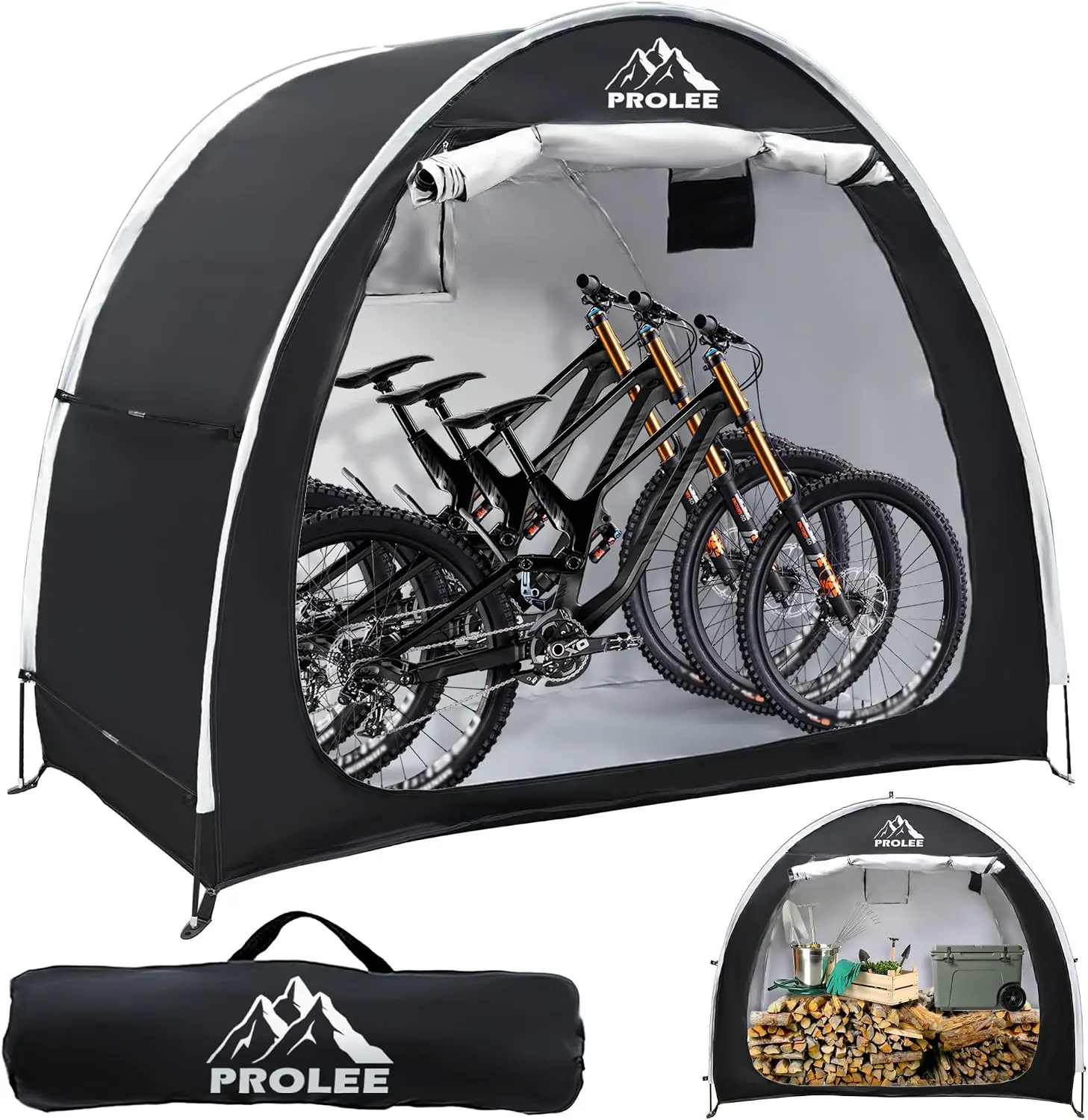 Bike Shed 6.6FT, Waterproof Oxford Fabric Storage Tent for 2 Bikes, Outdoor Storage with Window Design, Black | 210D Oxford Fabric, Portable Bike Covers Shelter, Storage Shed for Motorcycle, Garden Tools, Lawn Mower, Black